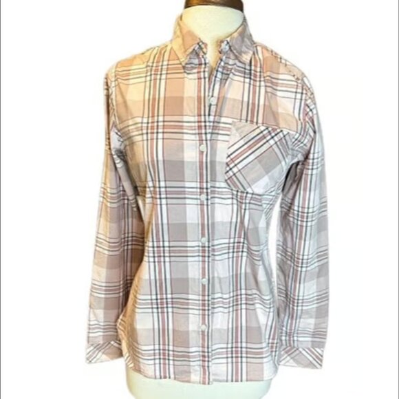 Croft & Barrow Button Down Top Pink, White, Black Blouse Plaid Collared Small - Picture 1 of 9